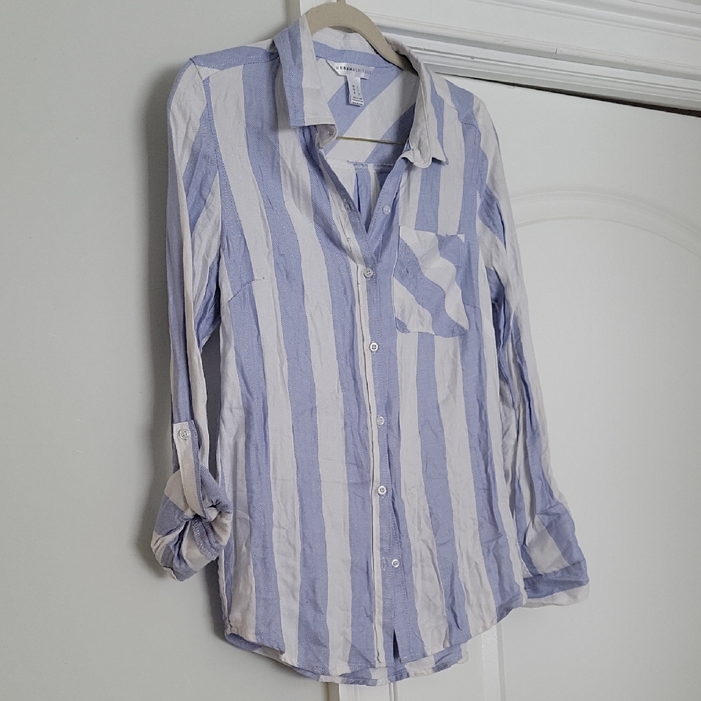 Urban Heritage Blue and White Striped Button-Up Blouse